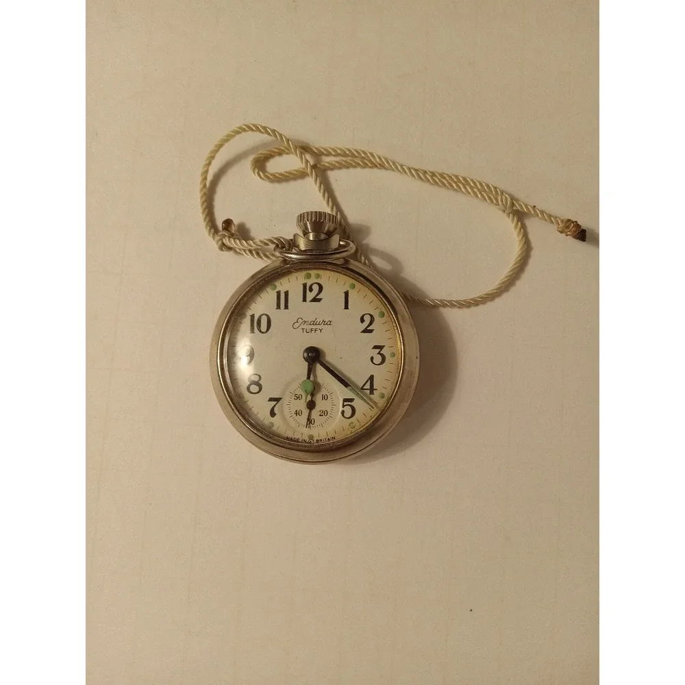 Vintage Endura Tuffy Pocket Watch 1960s Silver Tone Made in Great Britain Non-Op